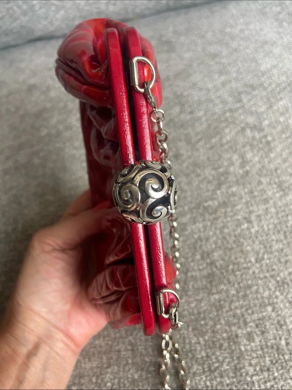 Brighton Red Quilted Patent Clutch with Chain Strap